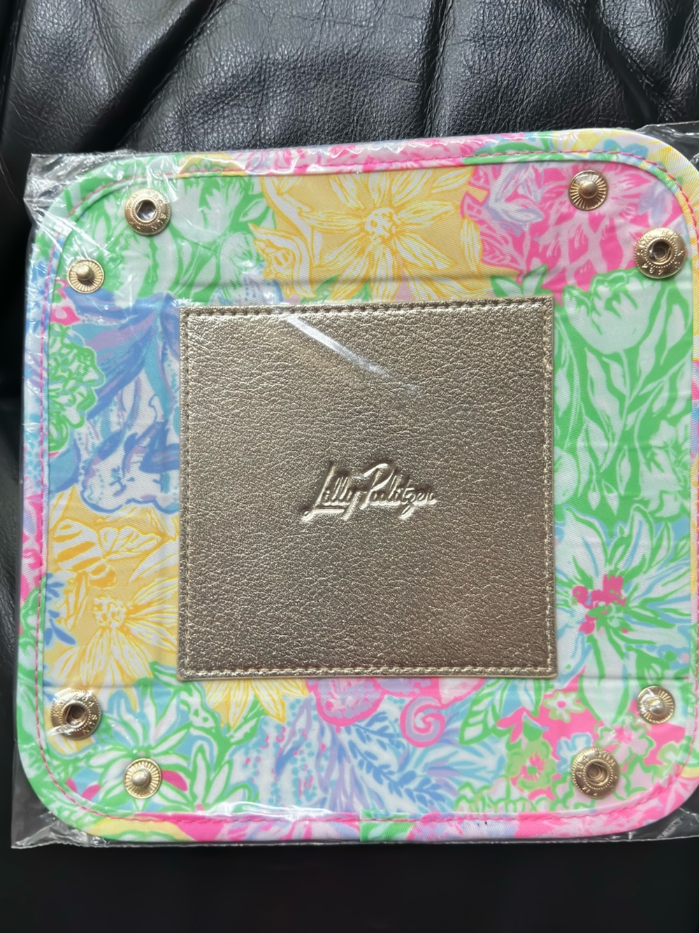 NWT Lilly Pulitzer Metallic Gold Patch Tray with Multicolor Tropical Print